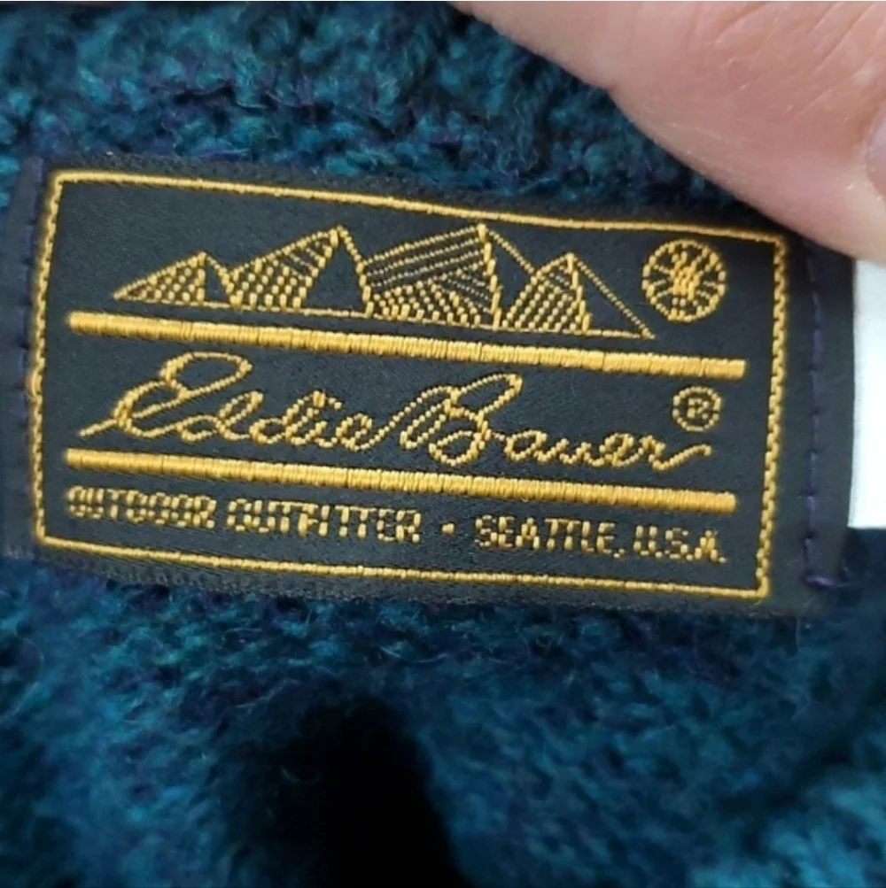 Eddie Bauer vintage 80s wool XL Tall sweater Men's Crewneck Sweater in Teal - Picture 3 of 8